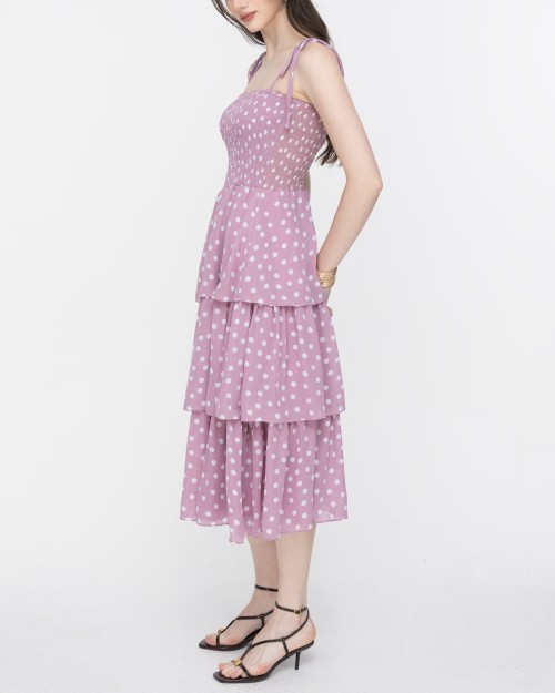 SIXDO Polka Dot Spaghetti Strap Maxi Chiffon Dress